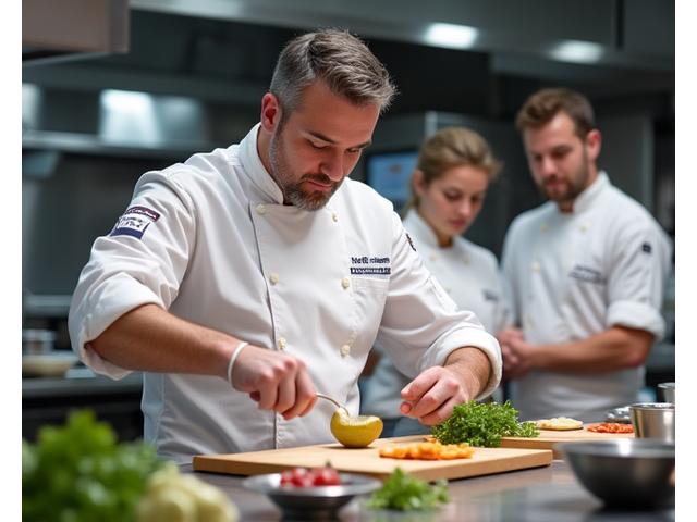 Chef enseignant lors d'un cours de cuisine